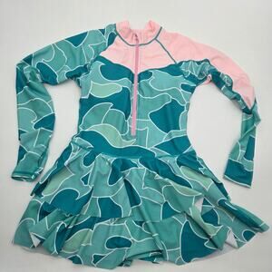 UNIQUEBELLA SZ M Rash Guard 1 Piece Modest Swimsuit Ruffle Dress Long Sleeve UV